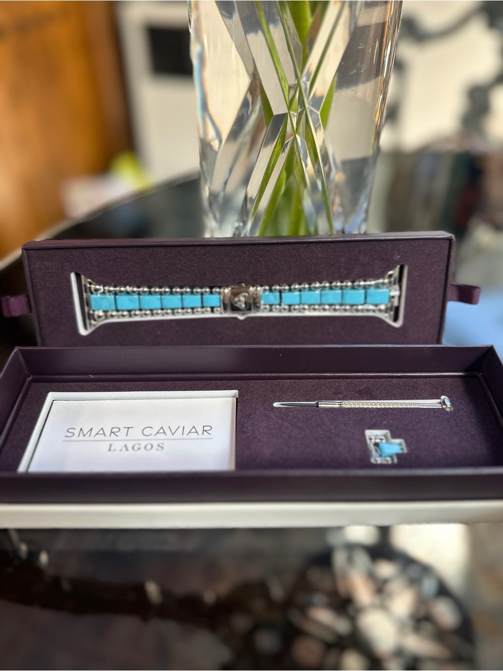NIB Lagos Blue Ceramic And Stainless Steel Watch Bracelet-38-45mm